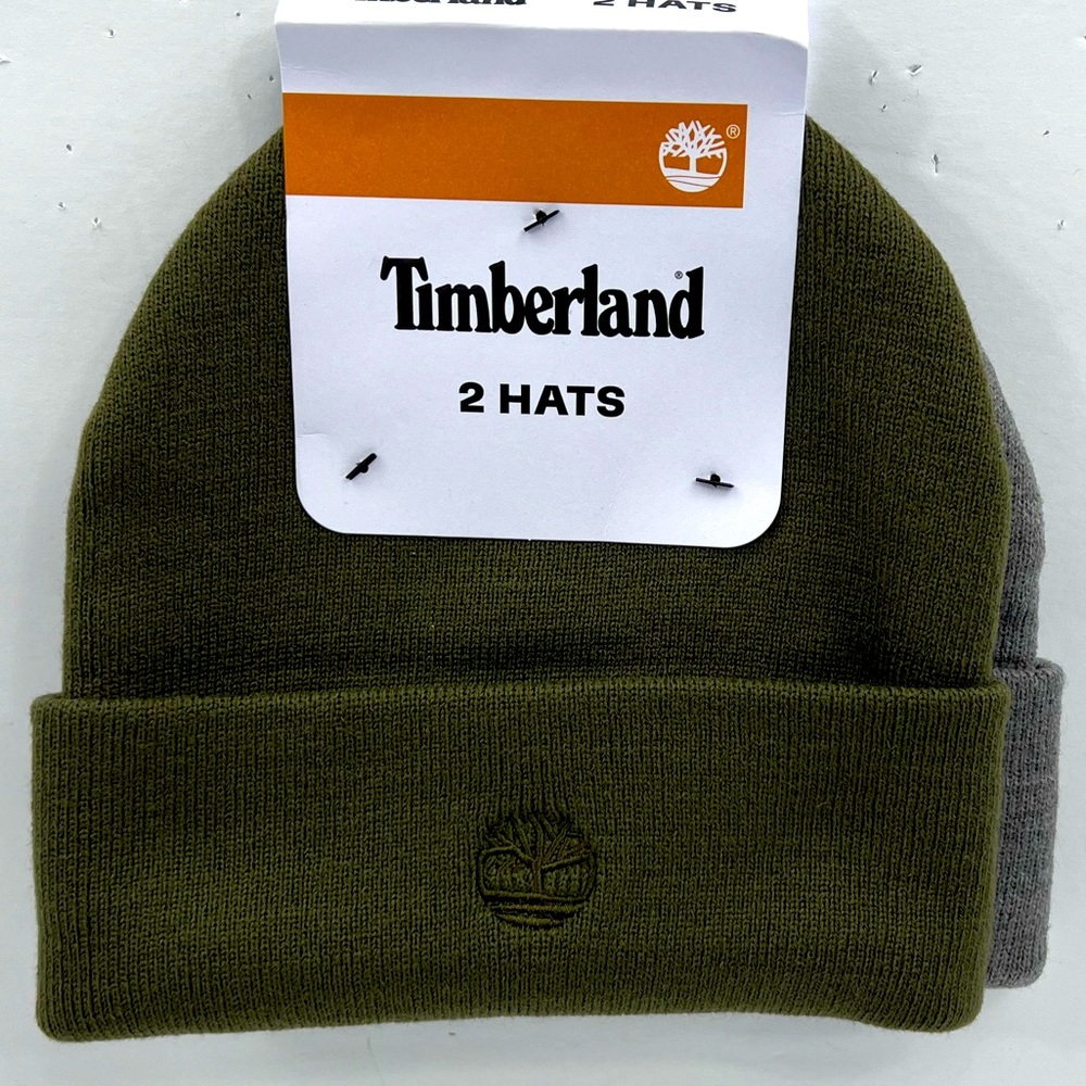TIMBERLAND,2 PACK SOFT & WARM BEANIE SET, UNISEX, ONE SIZE, OLIVE GREEN & GREY